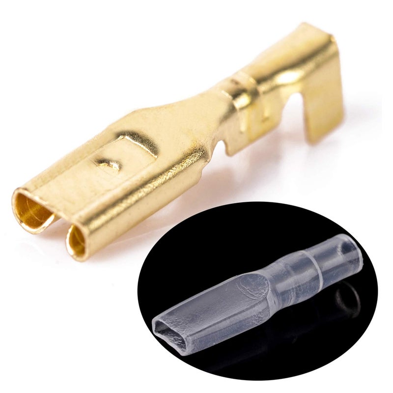 RLECS 150pcs 2.8mm 4.8mm 6.3mm Female Spade Connector Brass Crimp Terminal Connector with Insulating Sleeves Assorted Kit Cold-Pressed Terminal Gold - Image 4